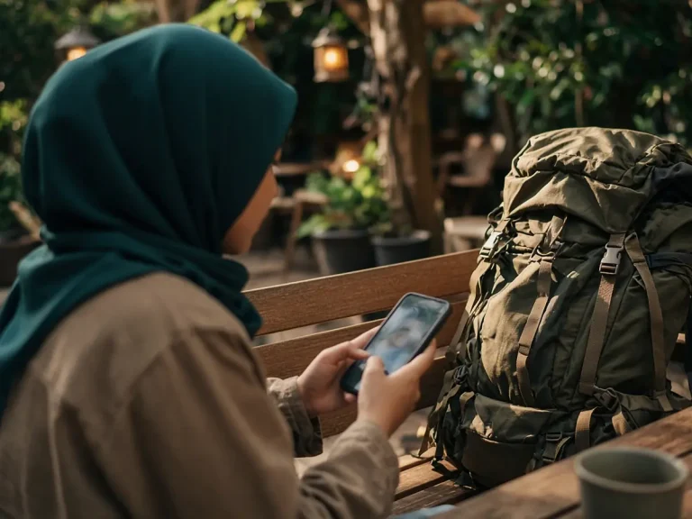 Penyewa memilih alat camping lewat ponsel